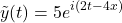 \[\tilde{y}(t) = 5 e^{i(2t - 4x)}\]