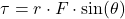 \[\tau = r \cdot F \cdot \sin(\theta)\]