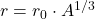 r = r_0 \cdot A^{1/3}
