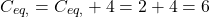 \[C_{eq, \text{کل}} = C_{eq, \text{سری}} + 4 = 2 + 4 = 6 \text{ فاراد}\]