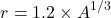 \[r = 1.2 \times A^{1/3}\]