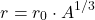 \[r = r_0 \cdot A^{1/3}\]