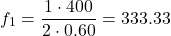 \[f_1 = \frac{1 \cdot 400}{2 \cdot 0.60} = 333.33 \text{ هرتز}\]