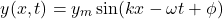 \[y(x,t) = y_m \sin(kx - \omega t + \phi)\]